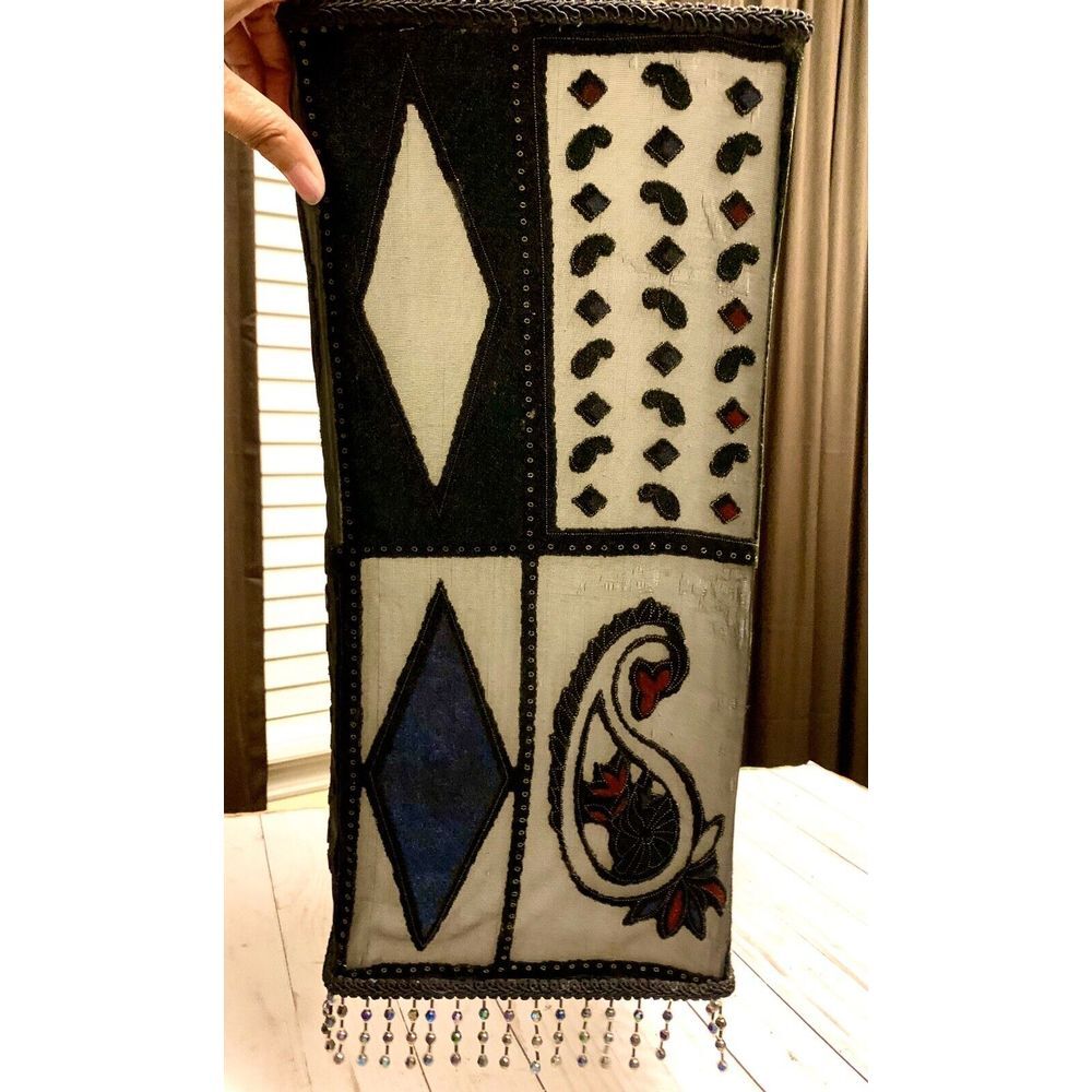 Funky Eclectic Black Sheer Paisley Rectangular Lamp Shade with Fringe